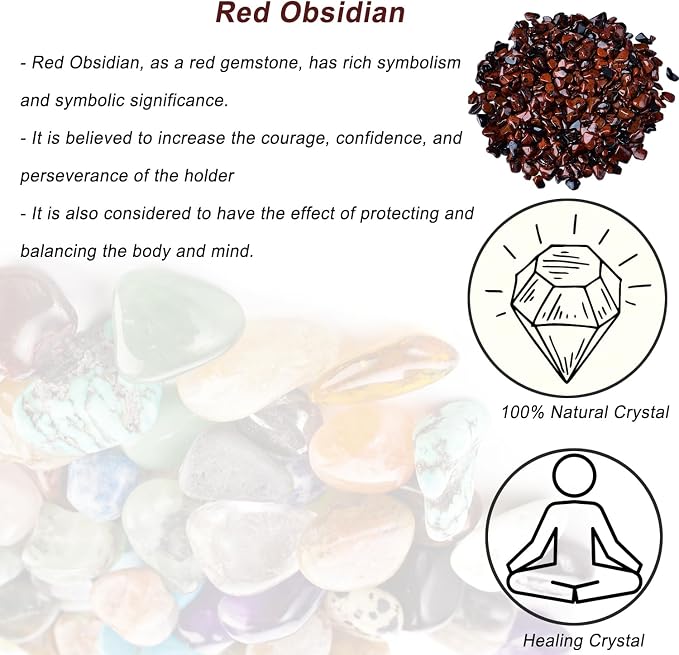 Erliway 100g Natural Red Obsidian Crystal Chips 7-9mm Tumbled Stones | Small Crushed Crystal Stone, Polished Crystals Chips for Fish Tank, Healing Tumbled Rocks for Reiki Jewelry Making Home Décor