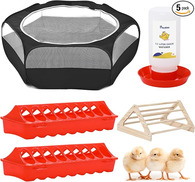 Pawaboo Chick Brooder Box for Chick Starter Kit, Brooder Pen/Chicken Supplies Brooders Box with Chicks Perch Brooding Up to 15 Chicks, Duck and Quail, Black