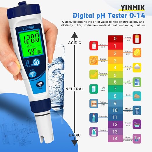 Salt Meter for Pools & pH Meter,Digital 5 in 1 Salinity Meter | Swimming Pool Salinity Meter,EC/TDS Meter for Hydroponic Household Drinking Water Hot Tub Aquarium Brewing/Fish Tank…