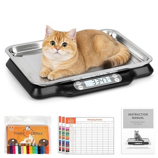 Digital Pet Growth Scale for Weight Tracking, Baby & Pet Scale for Kittens, Puppies, Cats and Small Dogs, 40g–30kg / 66lb Range, LED Display with Hold Function, Pet Tray & Record Card