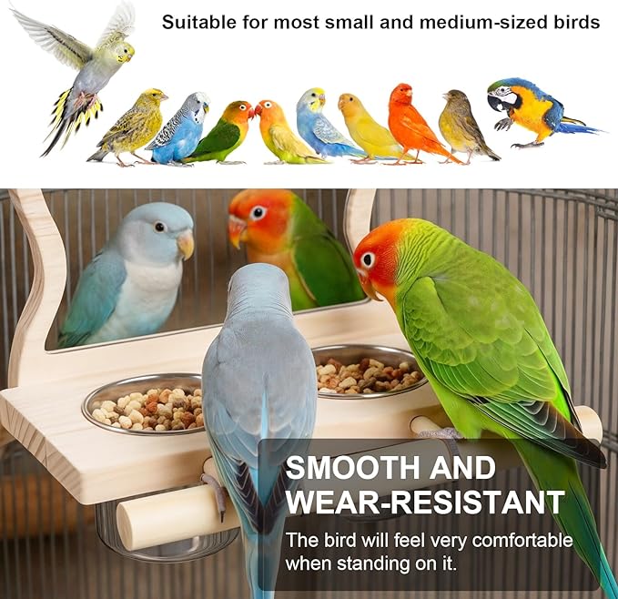 Natural Wood Bird Perch, Parrot Cage Accessories, Suitable for Parakeets, Cockatiels, Lovebirds, Tool-Free Adjustable Bird Cage Supplies & Bird Toys