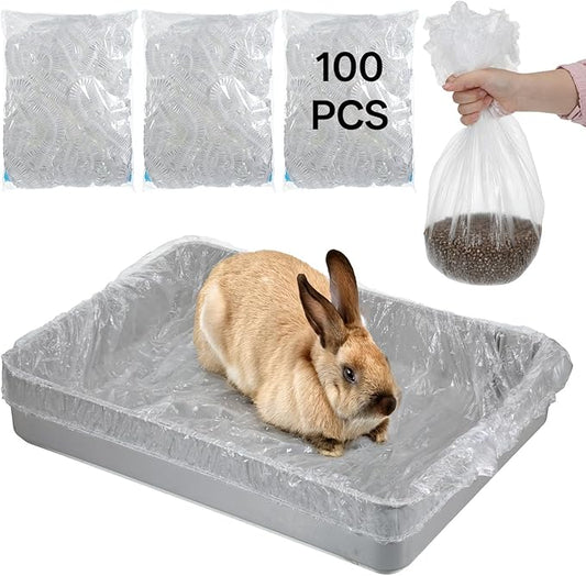 COMNICO Disposable Small Animals Cage Liners, 100 Pcs Rabbit Guinea Pig Cage Liner Bags Universal Plastic Film for Bunny Bird Hedgehog Chinchilla Essentials Indoor