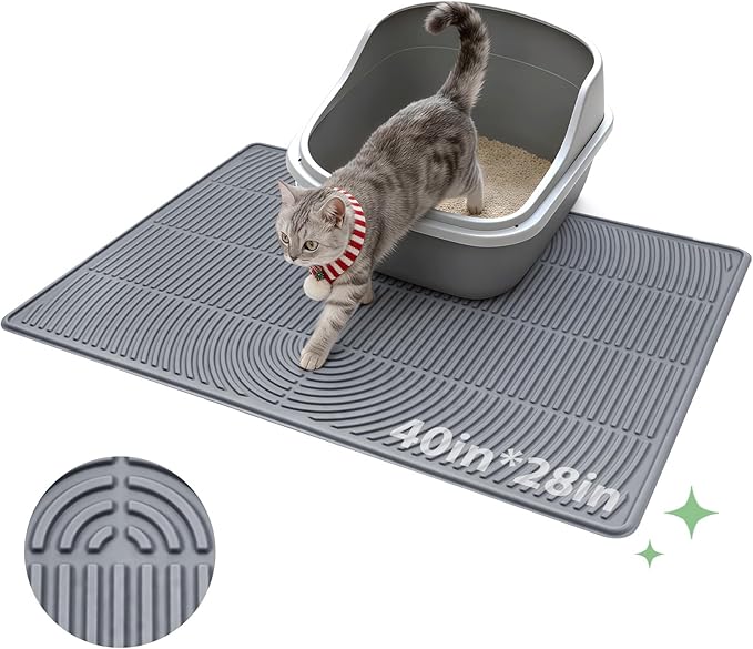 Pawtasy Cat Litter Box Mat,40" x 28" Extra Large Silicone Waterproof Litter Trapping Mat for Scatter Control Soft on Kitty Paws Non-Slip Easy to Clean