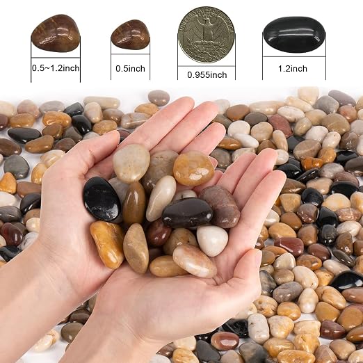 Pebbles Polished Gravel Natural River Rocks Ornamental Pebbles Garden Landscaping Stones Small Decorative Rocks for Fountain Aquarium Plants Vases Landscaping (Mixed Color, 5 LB)