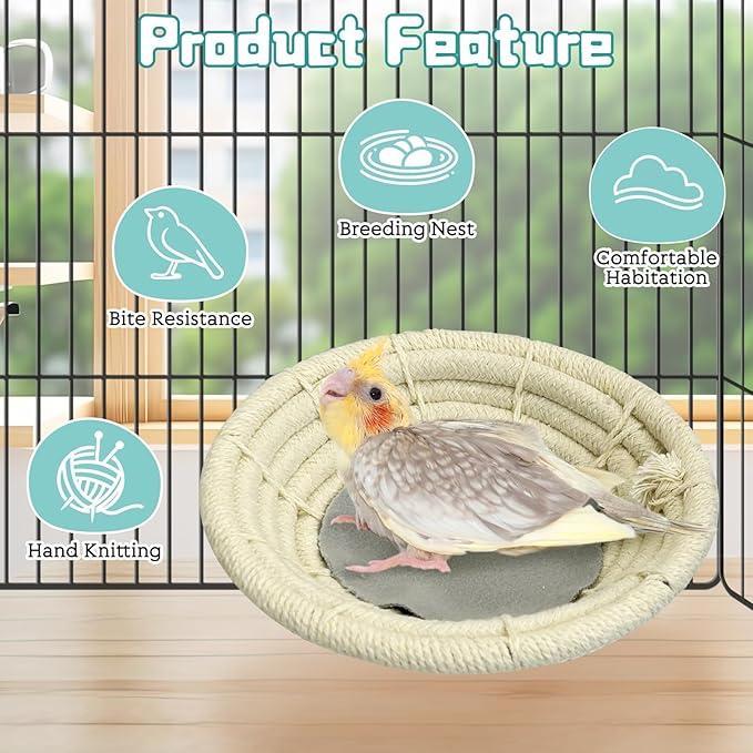 Hamiledyi 3 PCS Bird Nest for Cage Handmade Cotton Weave Hemp Rope Parrot Breeding Nest Hatching Bird Bed Parakeet Nesting Box for Budgie Cockatiel Conure Lovebird