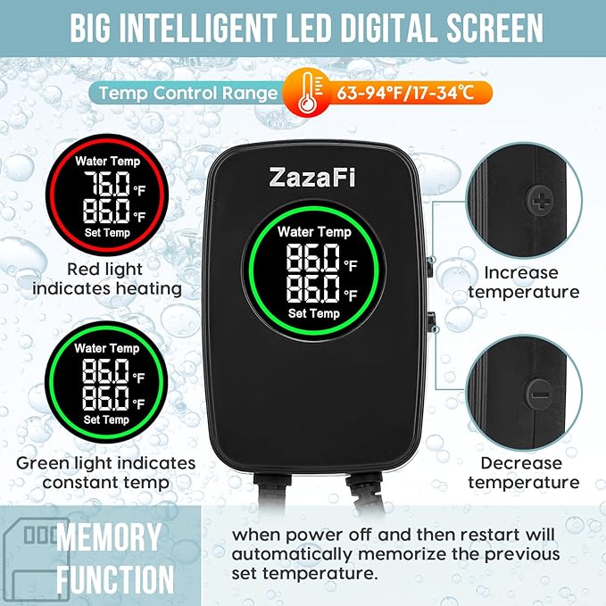 Aquarium Heater 300W, Fish Tank Heater with High-Temperature Protection and Turtle Tank Heater with Automatic Power-Off When Leaving Seawater or Freshwater.