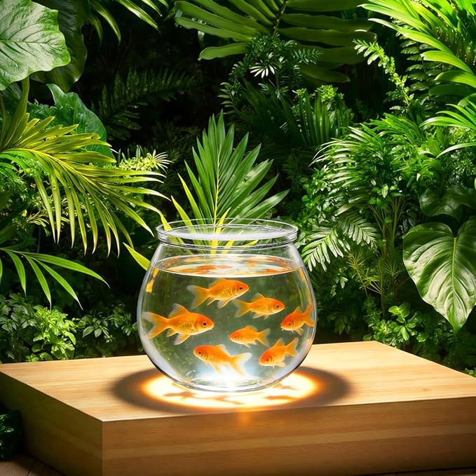 Angoily Transparent Plastic Fish Bowl 5.11 Inch Small Round Aquarium Tank for Desktop Home Office Decoration and Goldfish