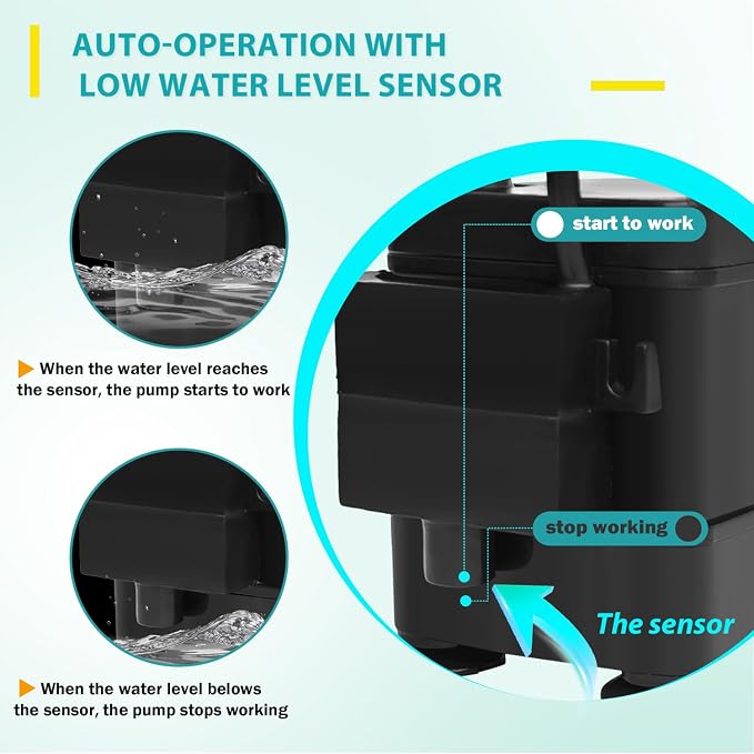 Small Pump With Level Sensor 110V Automatic Submersible Water Pump Mini HVAC Condensate Pump For Dehumidifier,Air Conditioner, Ice Maker, Furnace,Air Cooler,Auto Shut Off,PM01