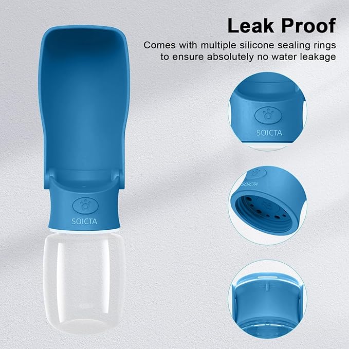 Portable Dog Water Bottle for Walking – 19oz / 12oz Foldable Pet Water Dispenser for Puppies, Medium & Large Dogs – Leak Proof Travel Water Bowl for Small Animals Dog Accessories(12OZ Dark Blue)