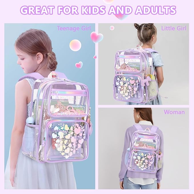 MOONBABY Clear Backpack for School Girls, Heavy Duty TPU Transparent Backpack Stadium Events Approved, Clear Bookbag