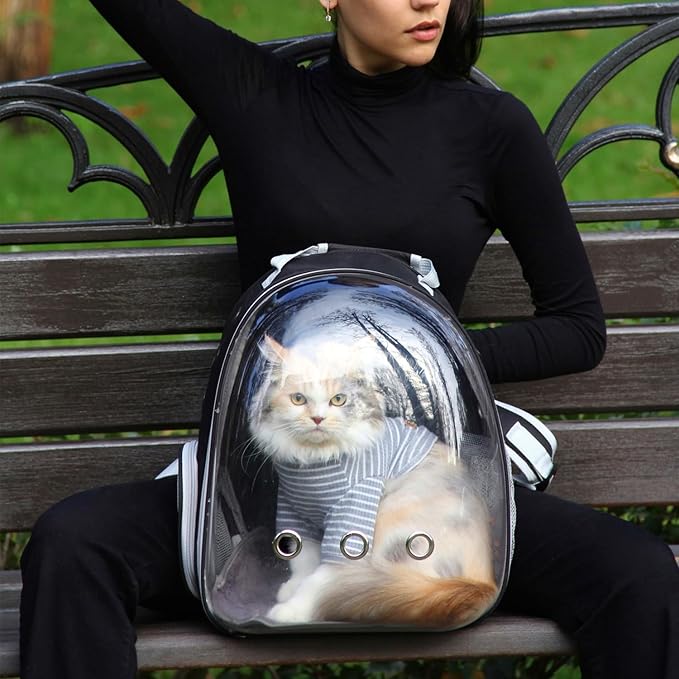 Cat Backpack Carrier, Pet Cat Carrier with Ventilated Design for Carrying Puppy Cats, Pet Carrier Backpack for Traveling/Hiking/Camping/Outdoors Airline Approved Travel Carrier (Black)