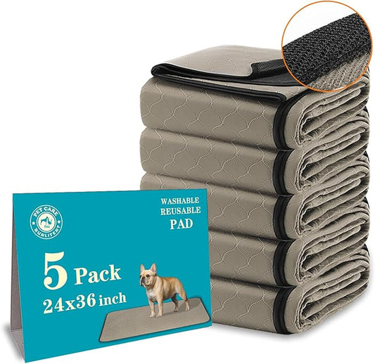 Bunlitent Washable Pee Pads for Dogs 24" x 36", 5 Pack, Reusable Puppy Pee Pads Washable, Dog Training Pads with Quick Dry, Large Anti-Slip Whelping Pad for Pet, Playpen, Incontinence, Housebreaking