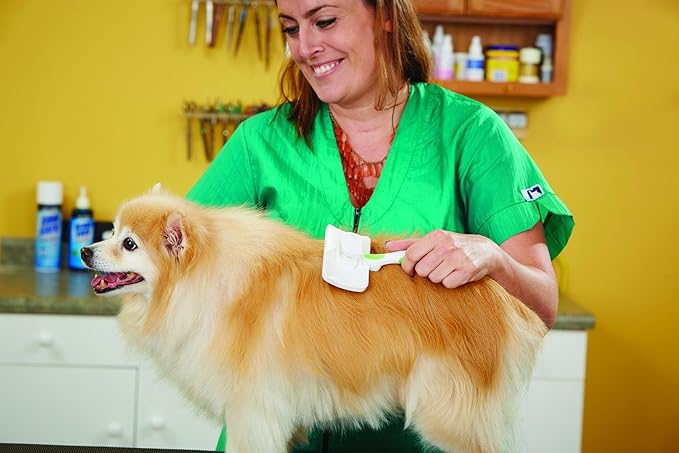 Andis 40160 Self-Cleaning Animal Slicker Brush - Grooming Brush for Pet Deshedding Fur - Reduces Shedding Up to 90%, Removes Tangles, Dirt & Loose Hair - Ideal Gift for Pet Lovers – White,Silver