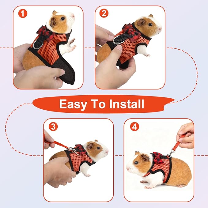 Guinea Pig Harness and Leash，2packs Guinea Pig Clothes Baby Ferret Rats Hamster Soft Mesh Harness Leash for Decoration，Hamster Harness can be Adjusted to Any Size. (Blue + Orange)