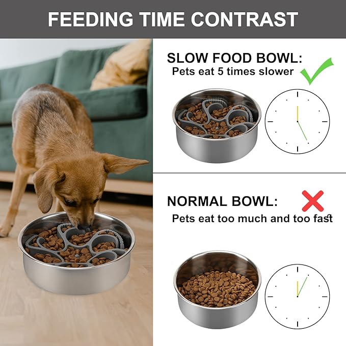 Anipaw Dog Slow Feeder Bowls Silicone Spiral Pet Food Feeder Insert to Slow Down Eating for Large Medium Small Breed Dogs Perfect with Stainless Steel Glass Ceramic Pet Bowls (Grey)