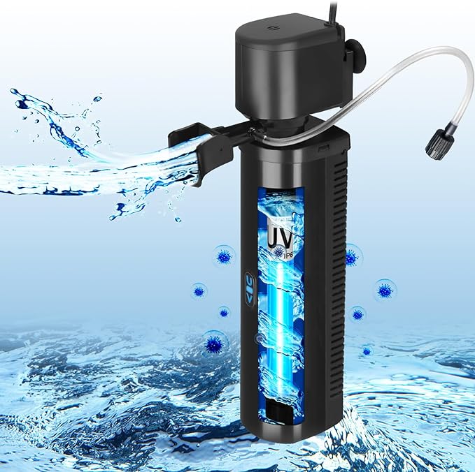 Aquarium Filter for 40-150 Gallon Tank, U-V Fish Tank Green Clean Machine Submersible Powerful Pump Canister Filter 400GPH for Pond Turtle Tank Saltwater Freshwater Crystal Clear Green Killing