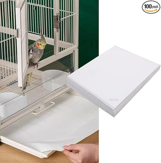MANON ROSA Bird Cage Liner Papers,100pcs Disposable Non-Woven Parrort Cage Liner, Precut Absorbent Leakproof Bird Carrier Cleaning Birdcage Accessories (Rectangular (15''L×10.6''W))