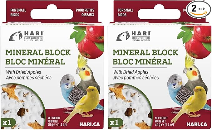 Hari Mineral Block for Birds with Dried Apples, Calcium Supplement Bird Treat (Pack of 2)
