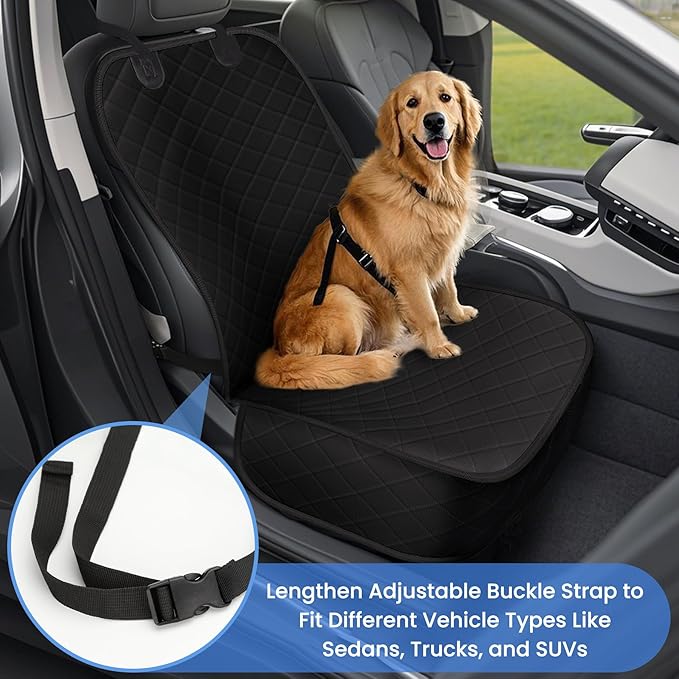 ELONGRIVER Dog Car Seat Covers, Waterproof Front Seat Cover for Dogs, Scratch-Proof, Nonslip Pet Passenger Seat Cover Protector, Universal Fit for Cars Trucks SUVs, Standard Size, Black