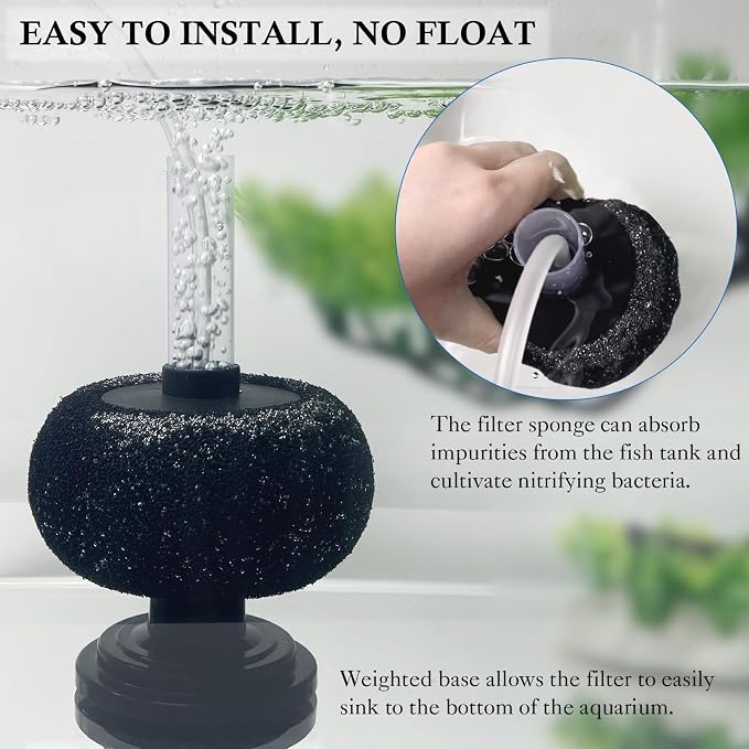 HITOP Diameter 4in Aquarium Bio Sponge Filter: 5-40gallon Air-Powered Fish Tank Filter, Quiet Filter for Aquarium/Betta Tank/Shrimp Tank/Fry Tank