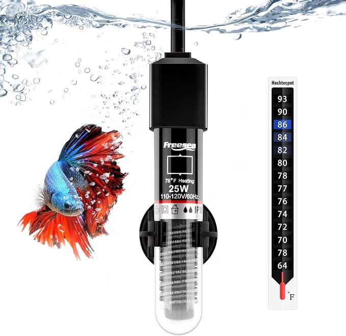 FREESEA Aquarium Fish Tank Heater: 25W Small Betta Turtle Heating | Submersible Aquarium Heater with Preset 78°F Temperature for 1-5 Gallon Betta Turtle Freshwater Saltwater Tank