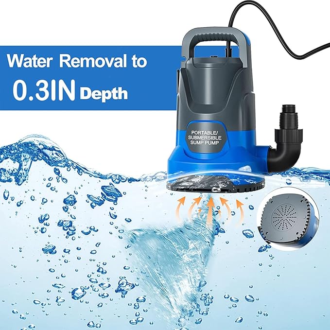 Sump Pump Submersible 1HP 3700GPH Utility Water Pump Portable Transfer Electric Water Sump Pumps with 8 Accessories for Swimming Pool Draining Hot Tub Pond Basement
