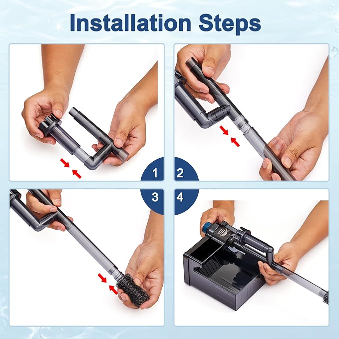 Hang on Back Aquarium Filter，Aquarium Filter，Quiet for 3-15 Gal. | Adjustable Flow, With surface skimmer and sponge guard.Freshwater & saltwater compatible, 6W, 140 GPH.