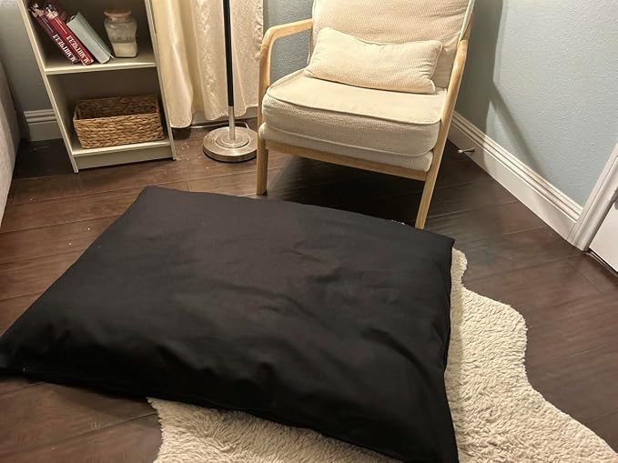 Natural Cotton Canvas Dog Bed – Raw Cotton Filled Pet Cushion Insert, Breathable Eco-Friendly Dog Mattress, Durable Washable Cover with Zipper (Black, Medium 42"x29"x4")
