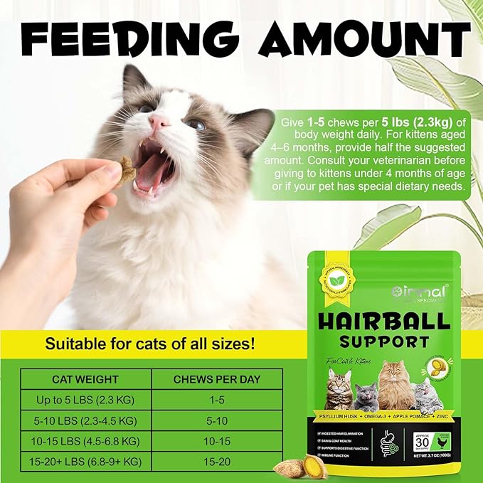 VOSIFSDIY Hairball Treatment for Cats, Cat Treats Hairball Remedy Crunchy & Creamy Chews Supports Skin & Coat, Vitamins for Digestion, Chicken (30-Day Supply)-2PCS