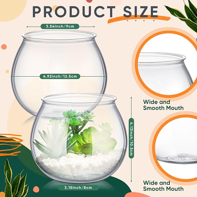 FoldTier 12 Pcs Plastic Fish Bowls 27 Oz Clear Round Vase Centerpieces | Shatterproof Acrylic Fish Bowl Drinks Container, Perfect Parties Wedding Table Decor, Versatile as Floral Vase or Terrarium