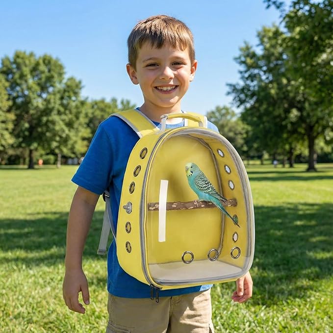 Bird Backpack, Lightweight and Breathable Outdoor Travel Backpack with 12 Breathable Holes, Wooden Pole, Adjustable Shoulder Strap for Birds and Pets (Light Blue)