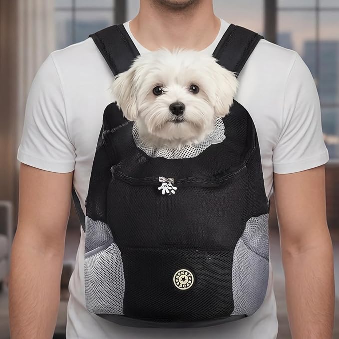 Adjustable Pet Dog Carrier Backpack,Ventilated Breathable Pet Carrier for Small Dogs Cats,Cat Carrier Backpack with Safety Belt for Travel Hiking Outdoor,Max 14 lbs,Black