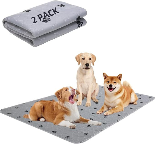 PUPTECK Washable Pee Pads for Dogs - 2 Pack 48" x 60" Waterproof Reusable Puppy Potty Training Pads Whelping Mat - Fast Absorption Non-Slip Pet Food Feeding Mat - Pad for Small Animals