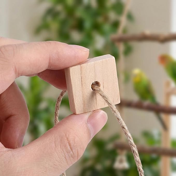 NOLITOY Parrot Toys: 100PCS Wooden Chewing Blocks, Thick Natural Wood for Bird Chew Training, DIY Cage Toys for Parakeet Budgie Conure Macaw Cockatoo