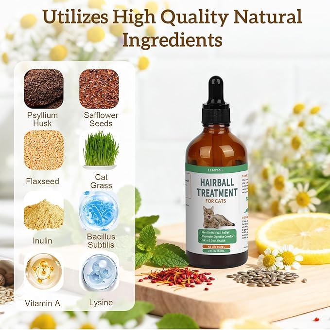 2PCS Hairball Treatment for Cats, Cat Hairball Remedy - with Natural Ingredients & Vitamins - Kitten Furball Treatment Hair Ball Treats for Cats - Supports Skin & Coat, Digestion - Cat Grass Flavor