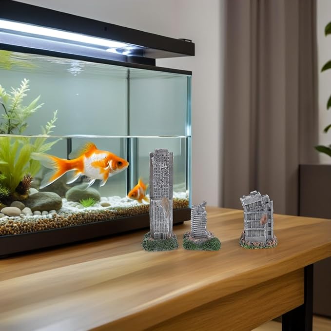 KICHOUSE Decoration Versatile Aquarium Realistic Ruins Castle 3pcs Resin Hideout Ornament with Antique City Ruins Design Compatibility and Fade-Resistant Material for Fish Tank Shrimp