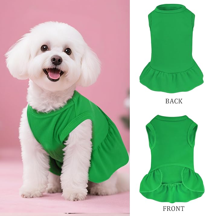 2 Pcs Dog Dresses Cat Skirt Solid Color Dog Clothes Summer Sleeveless Puppy Girl Clothes for Small Pet Dogs Cats (Red,Dark Green, X-Small)