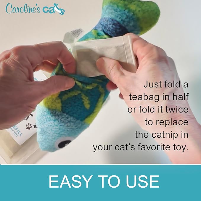 Caroline's Cats Organic Catnip Pouches for Cat Toys – Catnip Packets Refill for Flapping Bird and Catnip Toys; Catnip Tea Bags 10 Packets (Catnip Powder)