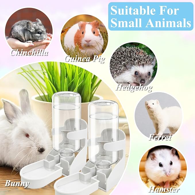 kathson 2 PCS Rabbit Water Dispenser for Cage 17 Oz Hanging Guinea Pig Water Bottle No Drip Gravity Automatic Bunny Water Bottle No Leak Small Animal Water Bottle for Chinchilla Ferret Hamster（White）