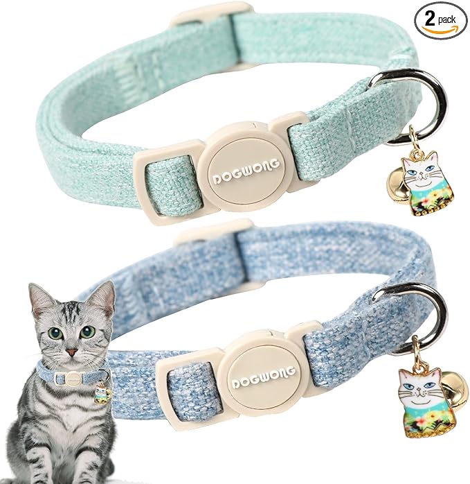 Cat Collar,2 Pack Green Cat Collars Breakaway with Bell