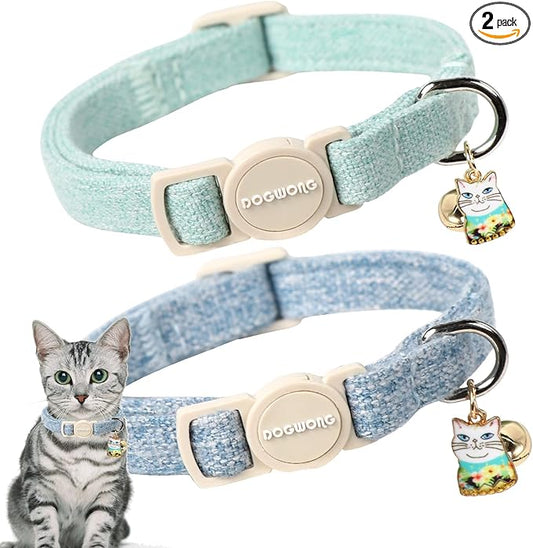 Cat Collar,2 Pack Green Cat Collars Breakaway with Bell