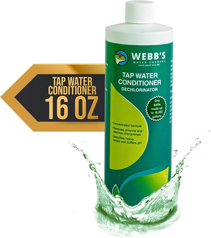 Webb's Water Gardens Essential Tap Water Conditioner Dechlorinator - Ideal for Ponds, Freshwater & Aquariums - Concentrated Formula for Dechlorinated Water - Liquid Supplies for Aquatic Pets - 16oz