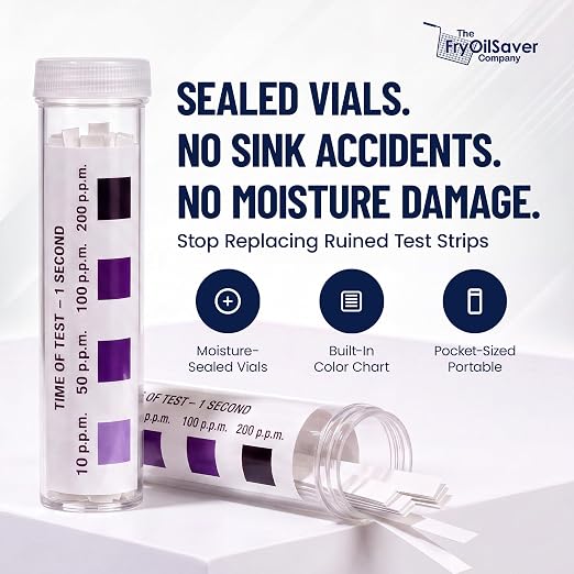 Chlorine Test Strips for Restaurants & Food Services, 20 x Vial of 100 Chlorine Sanitizer Testing Kits, Bleach Test Strip, 0-200PPM Testing Kit Sanitizing Solution for Kitchen & Bar by FryOilSaver Co.