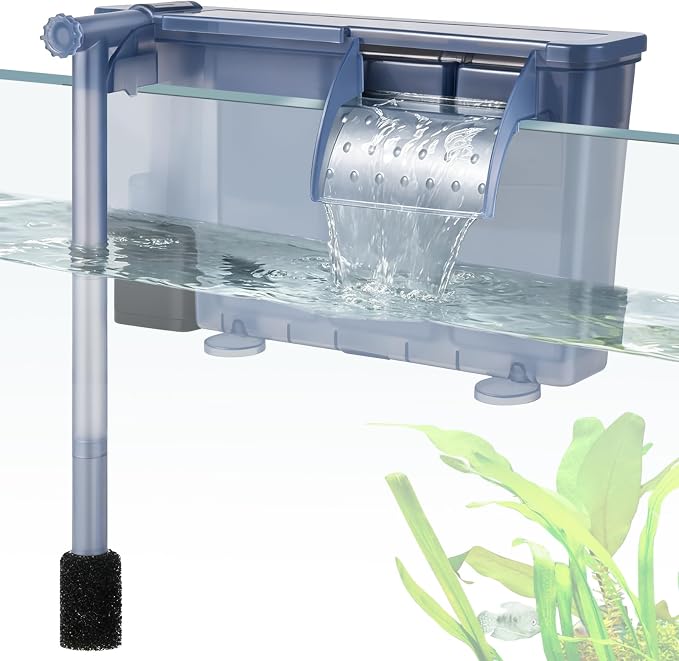 7W Hang-on Aquarium Filter, 177GPH Quiet Fish Tank Filter with Filter Sponge and Activated Carbon, Adjustable Waterfall Filter for 15-40 Gallon Fish Tank