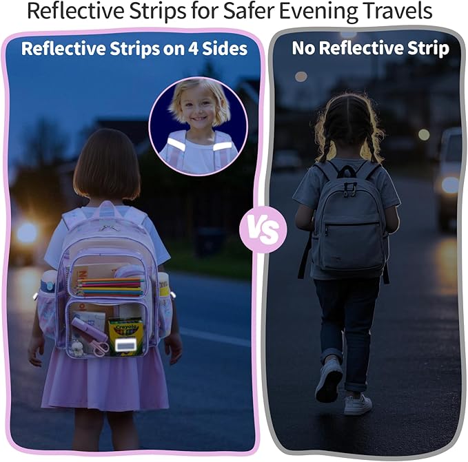 Clear Backpack for Girls, 15 Inch Heavy Duty Transparent Bookbag for Kindergarten to 2nd Grade, PVC See Through Daypack with Reflective Straps, Fits Standard Folders, Purple Tie-dye