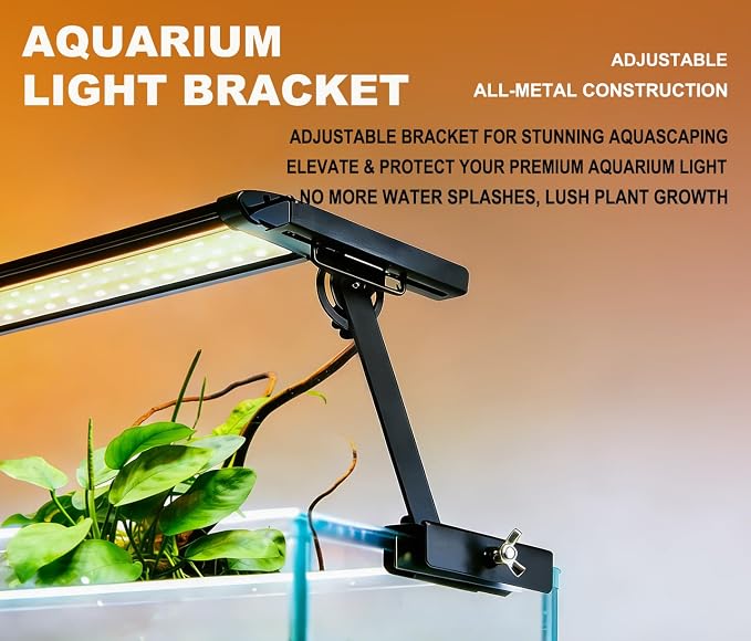 Metal Aquarium Light Riser Clamp, 2Pcs | Full Metal, Fits Rim Up to 0.9”, Max 4.9” Wide Light, 0-6.5” Adjustable Height
