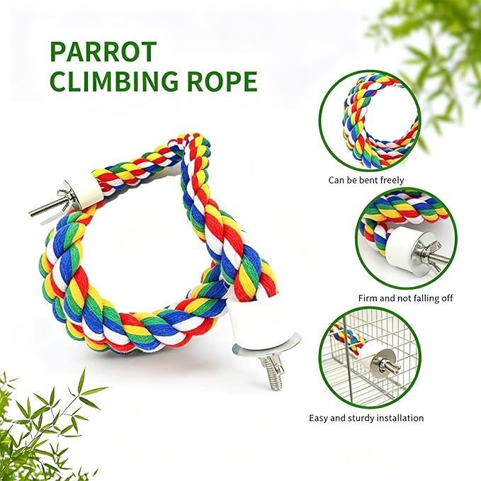 41Inch × 0.8-Inch Diameter Nipple Style Bird Rope Perch, Bird cage Accessories, Rope perches for Conures,Parrots,Cockatiel,Lovebird,Budgerigar,Parakeet perches Birds Standing Pole