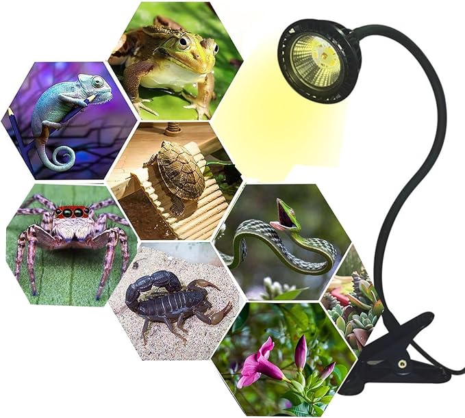 USB Powered Reptile Light UVA UVB 5.0 Basking Lamp with Holder - 360° Adjustable Metal Clamp for Turtle Tank, Lizards & Snakes | 5-12V Safe Voltage, 3W