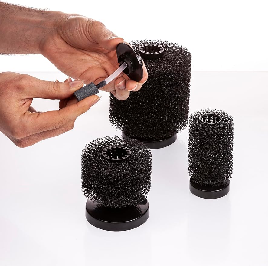 UNEAK Extra Small Aquarium Sponge Filter Fish Tank Silent Filteration Breeding Fry Betta Shrimp Nano Tank Accessories Air Stone 4-inch Airline Tubing up to 5 Gallon