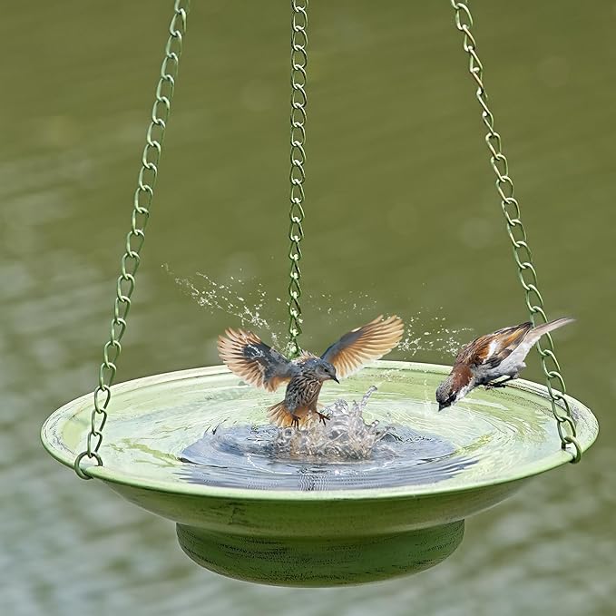30" H*12.4" W Solar Fountain Hanging Bird Bath, Metal Bird Bath Bubbler, Outdoor Bird Bath Bowl, for Outdoors Garden Patio Decor.